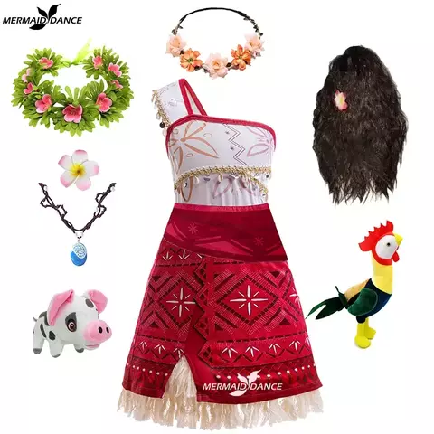 2025 menina moana vaiana traje crianças vestido de princesa verão praia conjunto cosplay roupas natal carnaval roupas de halloween
