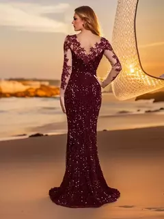 Imagem do Vestido feminino elegante de renda lantejoulas, oco, vestido de festa longo