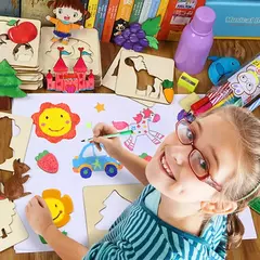 Estênceis de pintura de madeira para crianças, Brinquedos Montessori, Brinquedos de desenho, Aprendizagem Educacional, Presente Infantil, DIY, 20pcs - Wolf Magazine