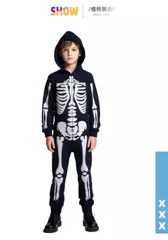 Halloween meninos trajes esqueleto horror preto luminoso fantasma apertado com capuz macacão palco papel traje desempenho terno na internet