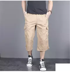 Calção de carga de comprimento longo masculino, calça Capri de algodão elástica casual com vários bolsos, curto tático militar, calções quentes, verão, 5XL