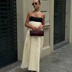 Imagem do Vestido maxi feminino com sling oco, sem mangas, sem costas, vestidos soltos, streetwear casual, moda feminina, cor contrastante, sexy, 2024