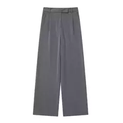 TRAF-Calça de perna larga feminina com bolsos frontais, vintage, cintura alta, mosca com zíper, calça feminina, moda na internet