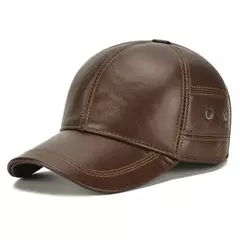 Boné de beisebol de couro verdadeiro para homens, boné de couro real, orelha exterior, novo estilo, inverno quente, 2022
