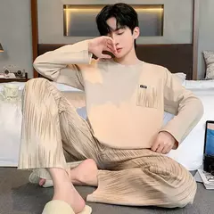 Pijama de algodão de duas peças masculino, calça de manga comprida, traje caseiro, estudante e adolescente, novo outono - loja online