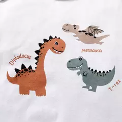 Dinossauro dos desenhos animados do bebê menino bodysuit manga curta e shorts set, desgaste do verão recém-nascido, moda criança, bonito, macio, 0-24 meses, 2pcs - Wolf Magazine