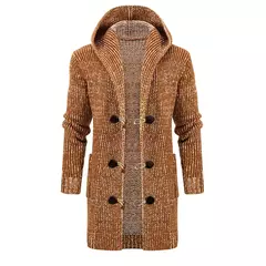 Imagem do Cardigan de malha com capuz longo masculino, casaco comprido, Europa e Estados Unidos