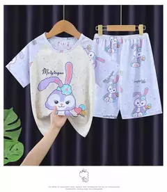 Verão novas crianças pijamas de seda leite mangas curtas em torno do pescoço meninos meninas ar condicionado roupas para casa 8-18 polegadas na internet