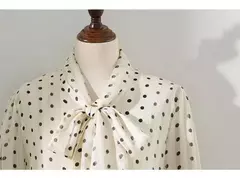 Blusa bege de bolinhas com decote e arco, elegante camisa de chiffon, manga comprida, solta, moda coreana, roupas femininas, tops, primavera, 2021 na internet