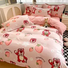 Egw-roupa de cama para menino e menina, jogo de cama com desenhos animados, cinza, leão, rosa, urso, fronha, impresso, casa, criança, 3pcs