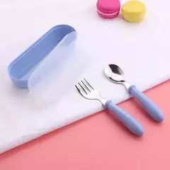 Talheres portáteis de aço inoxidável para crianças, Spoon Forks Box Utensílios de alimentação do bebê Conjunto de talheres para bebês, 3pcs - loja online