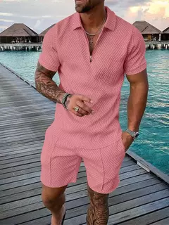 Conjunto de camisa polo e shorts monocromático impresso em 3D masculino, agasalho com zíper, camiseta extragrande, ternos, roupas, moda verão, 2 peças na internet