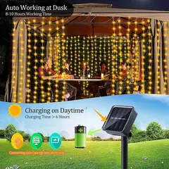Outdoor Solar Curtain String Light, Waterfall Garland, Fairy Lights, Jardim, Halloween, Decoração de Natal, Iluminação do feriado, 300LEDs - comprar online