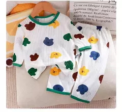 Conjunto de roupas domésticas de algodão puro para crianças, pijama fino para meninos e meninas, roupas com ar condicionado, manga três quartos, 2024, novo - Wolf Magazine