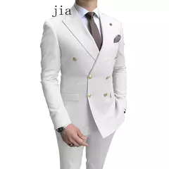 Fato de negócio trespassado masculino, casaco monocromático masculino, blazers de casamento finos, jaqueta, calças, nova moda, 2 peças, 2024