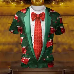 Imagem do Feliz Natal dos homens camiseta estampada, mangas curtas, top Harajuku unissex, camiseta gráfica de Papai Noel, moda 3D