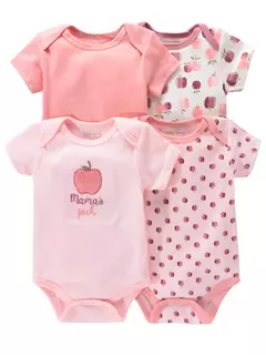 Recém-nascido manga curta em torno do pescoço macacão, onesies para bebês meninos e meninas, desenhos animados flores animais impressão, roupas infantis, 4pcs