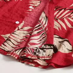 Camisa estampada de folhas havaianas masculina, feriado, manga curta, vermelho, gola virada para baixo, férias, tops de praia, roupa - comprar online