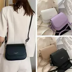 Bolsa de ombro de couro PU para mulheres, bolsa crossbody, monocromática, bolsa mensageiro com aba, bolsa elegante, bolsa simples, na moda - loja online