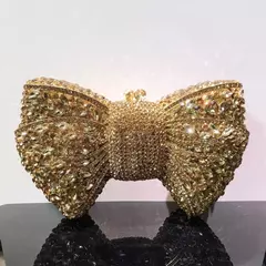 Luxo Bow Stone Clutch Bags para Mulheres, Lady's Crystal Evening Bags, Metal Verde, Minaudiere, Black Rhinestone Handbag, Wedding Party Purse - Wolf Magazine