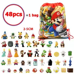 Super mario bros figuras de ação brinquedos conjunto kawaii pvc anime jogo modelo ornamentos bonecas com saco armazenamento para crianças brinquedos presentes - comprar online