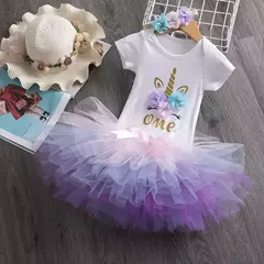 Vestido Tutu Unicórnio das meninas do bebê, 1st Birthday Party Clothes Sets, Meninas recém-nascidas Imprimir Romper, Saias de tule, Headband Outfit, 12M - Wolf Magazine