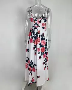 Verão impresso cintura vestido feminino 2024 comércio exterior roupas femininas com decote em v baixo peito festa grande saia vestido de balanço - comprar online