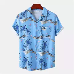 Camisa de praia de manga curta masculina, tops florais soltos, roupa de secagem rápida, estampa havaiana flamingo, férias à beira-mar - comprar online