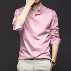 Camisas masculinas de manga comprida, camisas de vestido masculinas, blusa de negócios sociais, cor sólida, anti-rugas, alta qualidade - comprar online