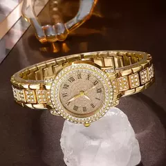 Relógio de quartzo de strass de luxo feminino, hiphop moda, conjunto de jóias de pulso analógico, presente para a mãe, 6 peças