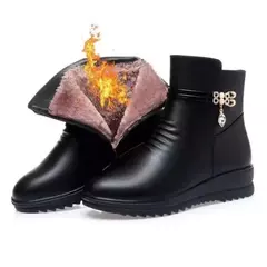 Botas de neve de couro genuíno para mulheres, sapatos grossos, forrado com lã, tamanho grande, inverno 2022 - loja online