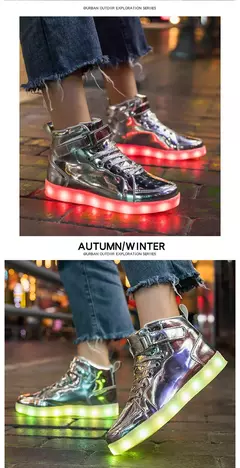 Tênis luminosos infantis, tênis de LED com sola luminosa, sapatos iluminados para crianças, meninos e meninas, tamanho 25-40