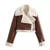 Jaqueta de shearling falso feminina, casaco de pele de carneiro, jaquetas retrô motociclista, tops, inverno