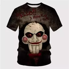 Homens e mulheres 3D Saw Horror Print Camisetas, Streetwear extragrande, camiseta de manga curta, tops com o pescoço, camisetas infantis, roupas de moda verão - loja online
