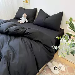 Imagem do Soft lavado algodão roupa de cama Set, Duvet Cover, fronha e lençol, Home Bedclothes, cama preta