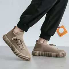Sapatilhas de Meias Stretch Respiráveis Masculinas, Preto Sólido, Sapatos Casuais, Super Leve, Deslizamento, Tênis Masculino, Moda - comprar online