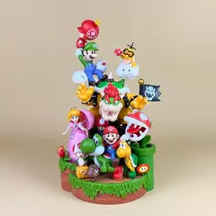 Super mario bros família retratos figura super mario bros 27cm anime figuras mario figura de ação encanador estátua modelo brinquedos presente - comprar online