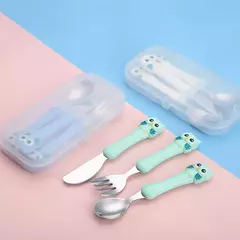 Talheres portáteis de aço inoxidável para crianças, Spoon Forks Box Utensílios de alimentação do bebê Conjunto de talheres para bebês, 3pcs - loja online