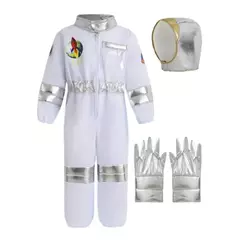 Crianças dos eua astronauta dressup traje deluxe impressão dos desenhos animados branco espaço terno bodysuit halloween role play aventura luvas chapéu conjunto na internet