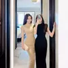 Verão novo sexy atrevido puro desejo estético fora do ombro vestido longo para as mulheres na moda fenda lateral hip cobrindo vestido