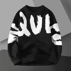 Carta de contraste impressão camisola pulôver tripulação pescoço sweter masculino coreano camisola designer moda malha pulôver camisola noel kazak na internet