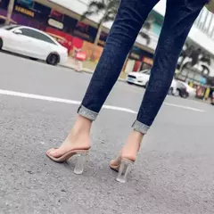 Imagem do Geléia de PVC Bombas Sandálias para Mulheres, Toe Aberto, Salto Alto, Transparente, Chinelos Perspex, Sapatos Claros, Verão
