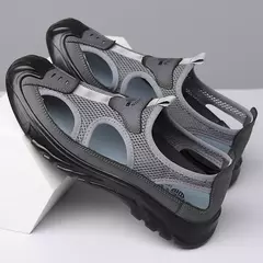Sandálias Baotou respiráveis masculinas, sapatos de malha oca, leves, antiderrapantes, esportes casuais, ao ar livre, praia, verão - comprar online
