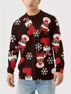 Feliz Natal camiseta de manga longa masculina, estampa 3D, padrão engraçado de Papai Noel, tamanho grande, tops, roupas - loja online