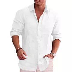 Camisa de linho de algodão manga longa masculina, plus size, monocromática, estilo casual, outono, venda quente na internet