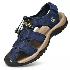 Imagem do Sapatos masculinos casuais de couro genuíno, sandálias masculinas ao ar livre, sapatos romanos de praia, plus size 38-48, verão