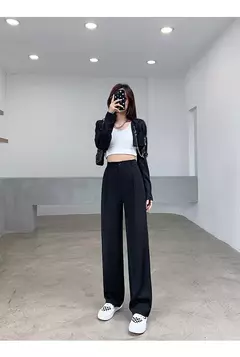 Calça feminina de cintura alta até o chão, branca, solta, perna larga, feminina de escritório, reta, roupas longas, senhoras, outono, inverno - loja online