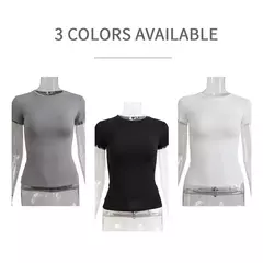 Camiseta casual de manga curta feminina, sólida, slim fit pulôveres, streetwear feminino, t-shirt base, primavera, outono, lady tops - Wolf Magazine