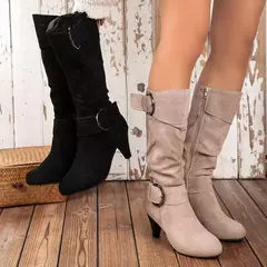 Botas de camurça com ponta pontiaguda para mulheres, zíper lateral, salto alto, sapatos femininos, moda outono na internet