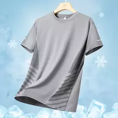 T-shirt corrida de seda gelo masculina, top fino, secagem rápida, manga curta, respirável, impressão reflexiva, esportes fitness, verão, 5XL - comprar online